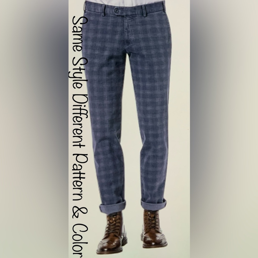 HILTL Signature Men’s Cotton Blend Check Trousers - Blue ~New~
